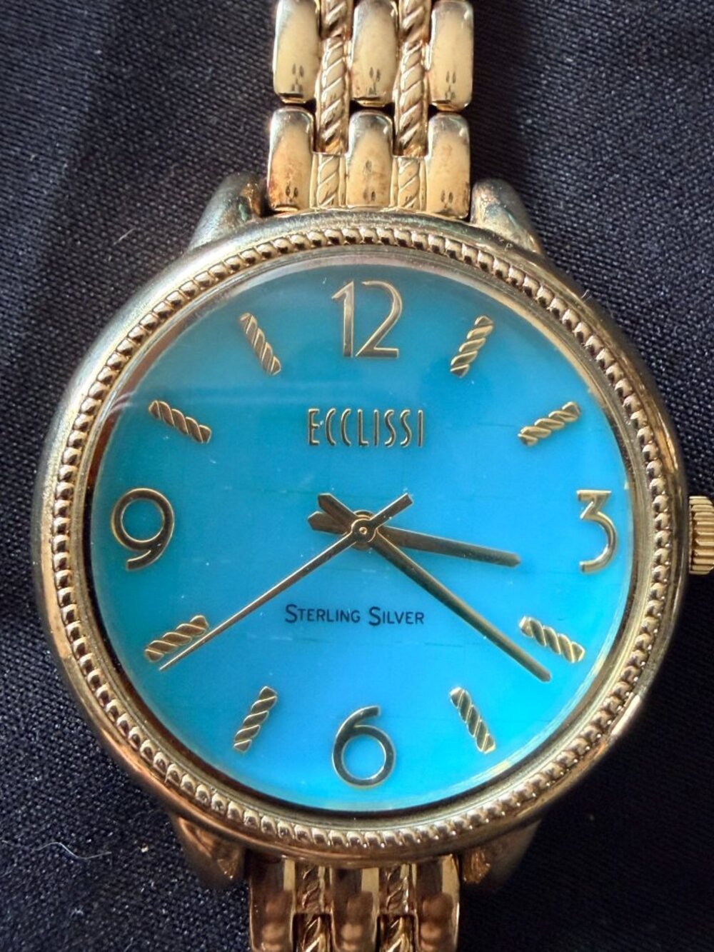 Ecclissi Sterling Silver Watch With Blue Dial & Gold-Tone Stainless Steel Band